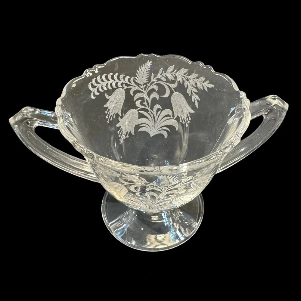 Vintage Tiffin Fuchsia Cream Sugar Etched Crystal Vintage Tea Coffee Serveware - Picture 9 of 11